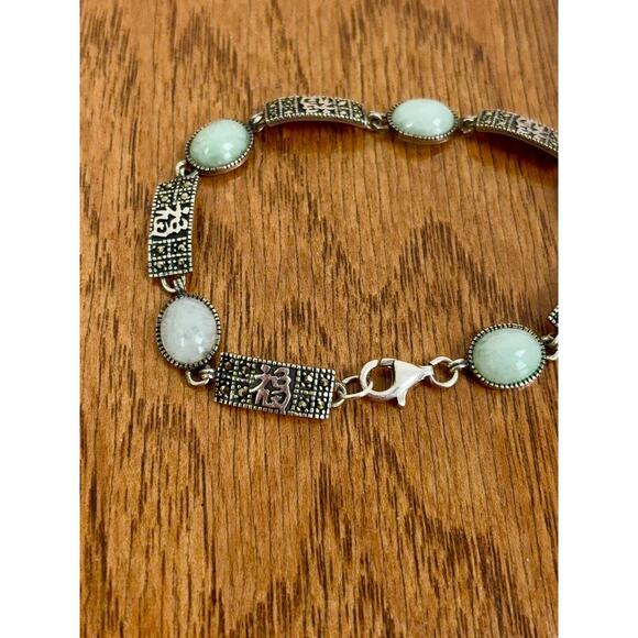 B10 Sterling Silver 925 Vintage Bracelet Green Stone Old Money Coquette Asian - Picture 2 of 9